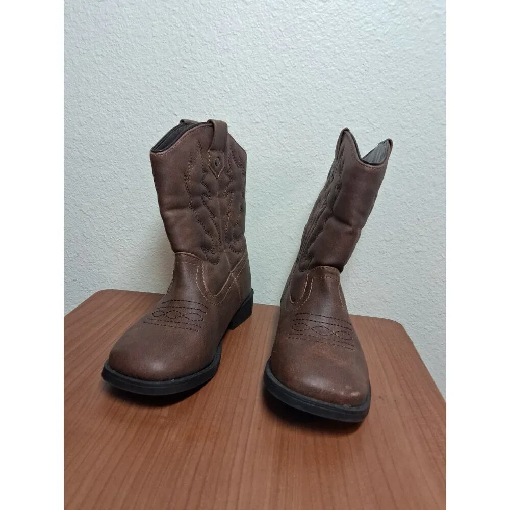 Wonder Nation Toddler Girl Cowboy Boots Western Cowgirl Faux Leather Brown Sz 10